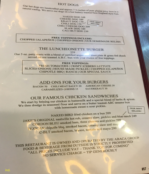 Lunchenette　menu